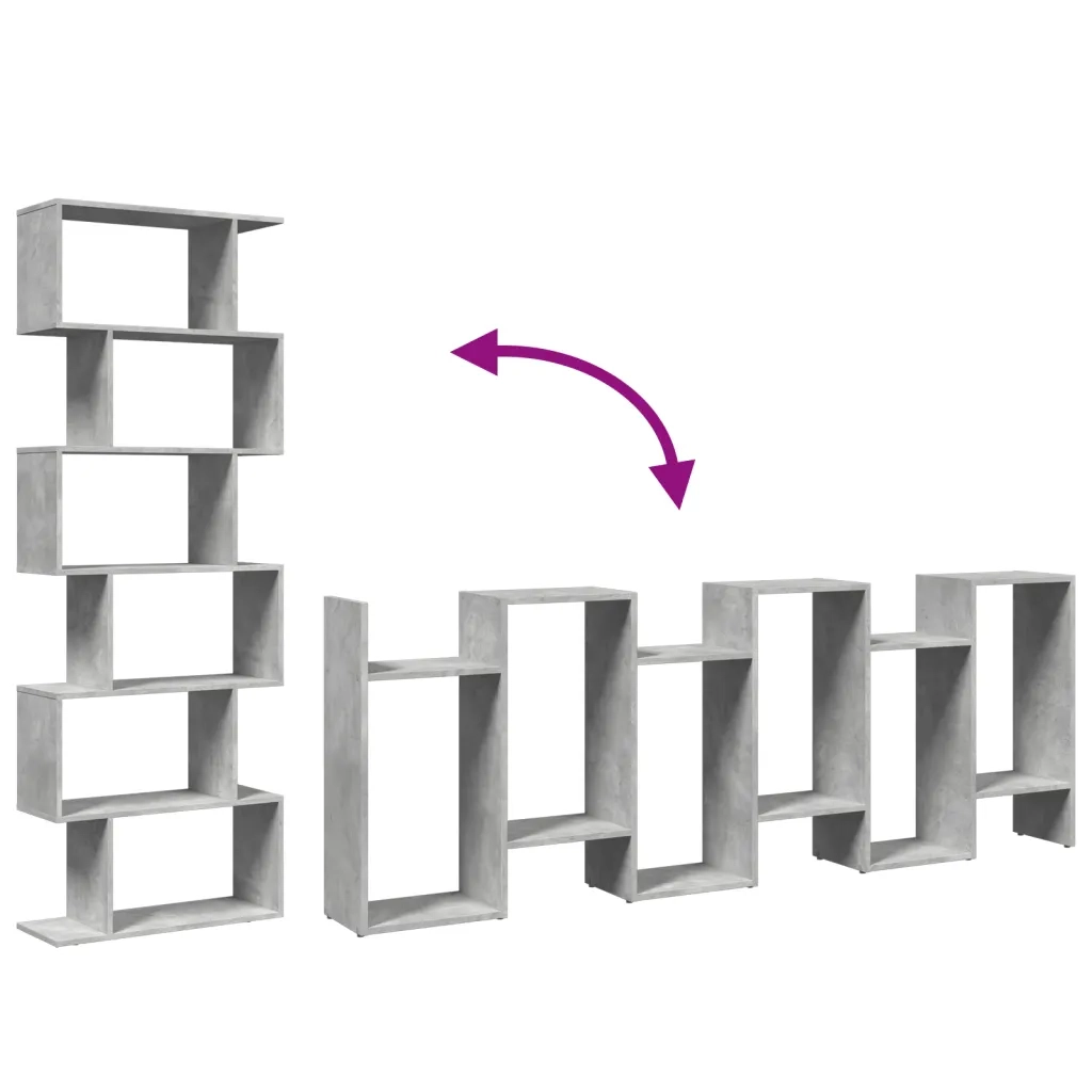 Libreria Divisorio 6 Piani-Scaffale per Libri-Mobile di Stoccaggio Grigio Cemento 70x24x193cm Truciolato