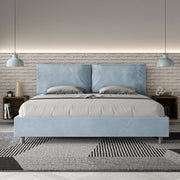 Letto imbottito Matrimoniale 190x200 cm Large - Con rete,Microfibra,Azzurro