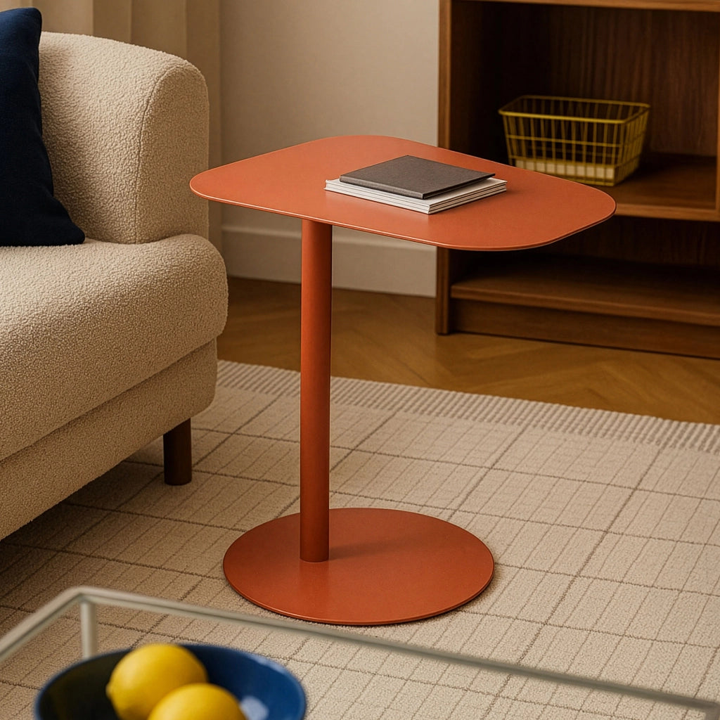 Tavolino Laterale da Divano Nastätten Metallo Piano Trapezoidale - Rosso Mattone Opaco [en.casa]