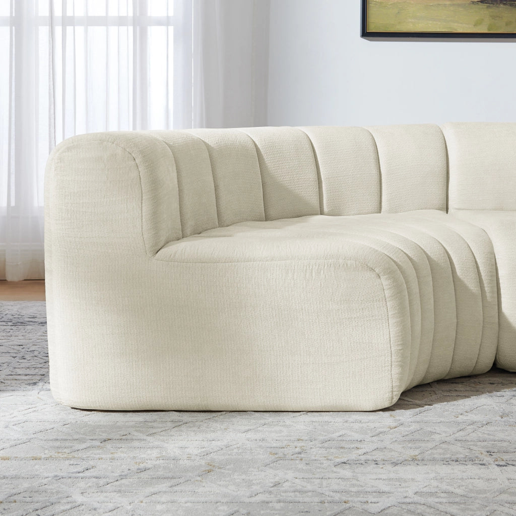 Divano angolare modulare 4 posti con sedute multifunzione e imbottitura in schiuma, in ciniglia beige