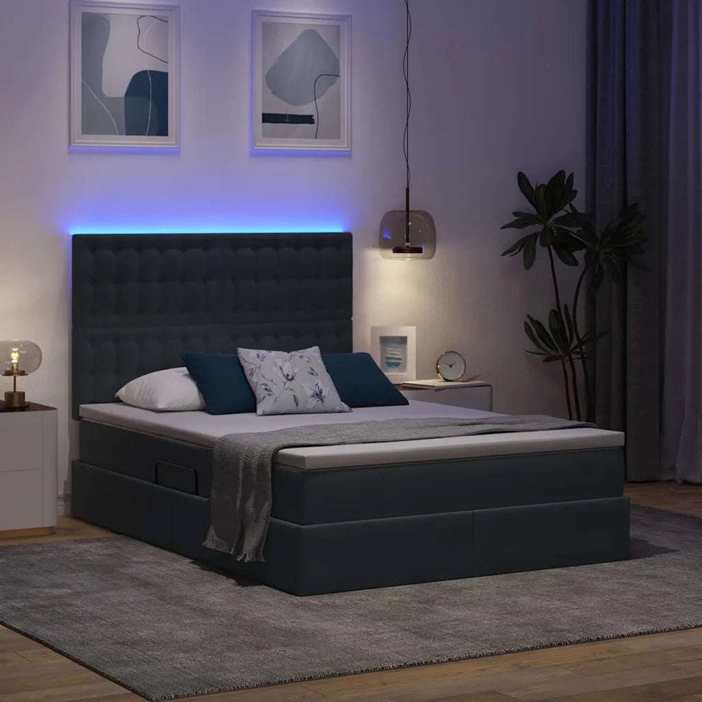 Letto con contenitore LED e materasso Grigio Scuro 140 x 190 cm