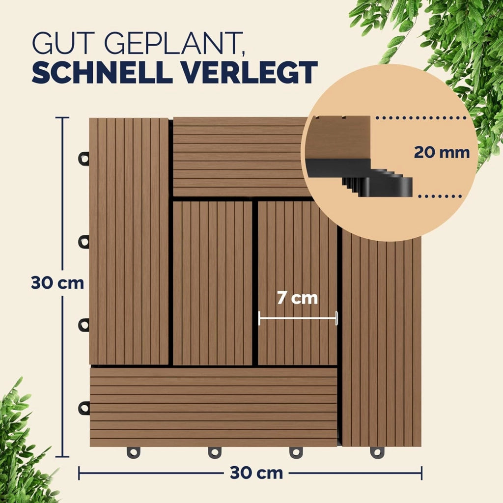 Deuba Piastrelle da Giardino in WPC 5m² Mattonelle 30x30cm Sauna Terrazza Esterno Terracotta 55 pz