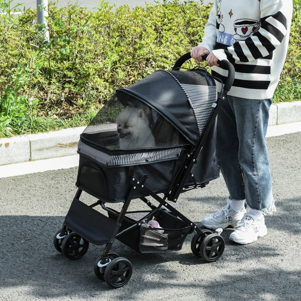 EasyComfort Passeggino per Cani Piccoli Pieghevole con Maniglione Girevole e Cestino Portaoggetti, Nero