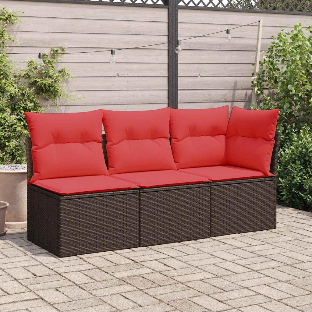 Divano da giardino con cuscini a 3 Posti-Sofa da Giardino-Divano da esterno marrone in polyrattan 175076