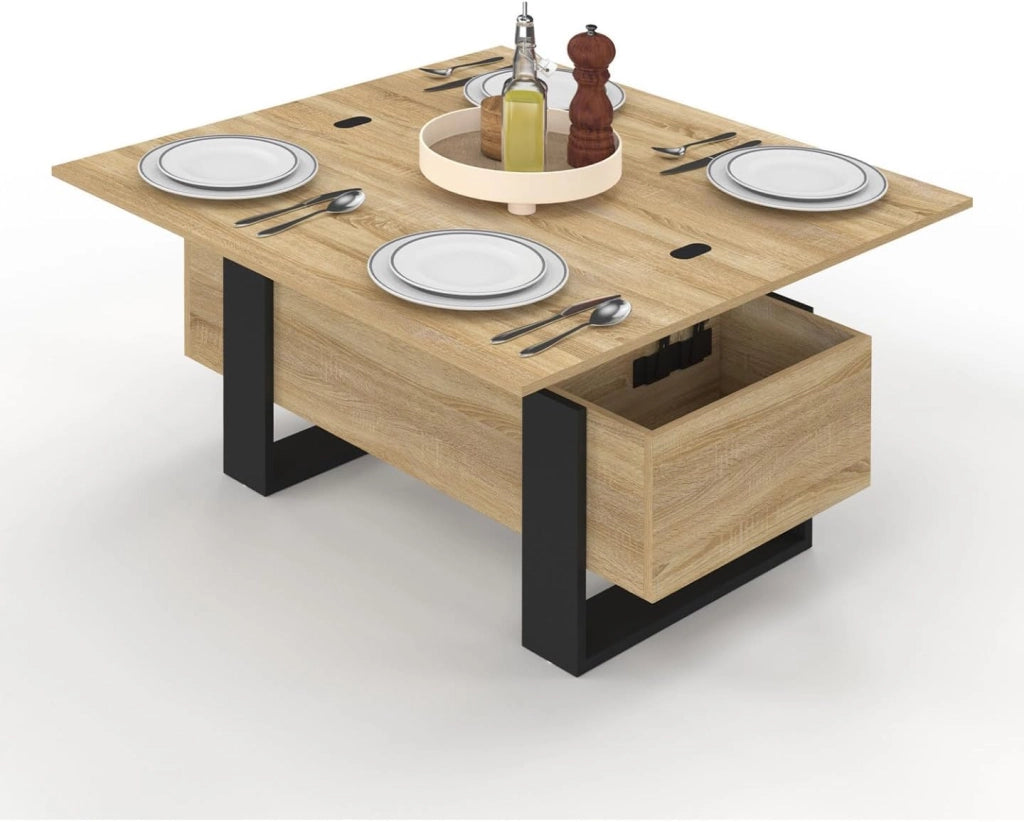 Tavolino rettangolare che si trasforma in un tavolo da pranzo di design industriale PHOENIX