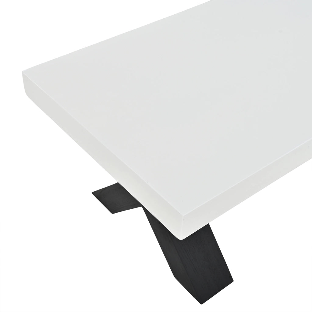 Tavolino da salotto rettangolare 100x50x40 cm, bianco lucido e nero, in MDF, design moderno con gambe X, portata 10 kg