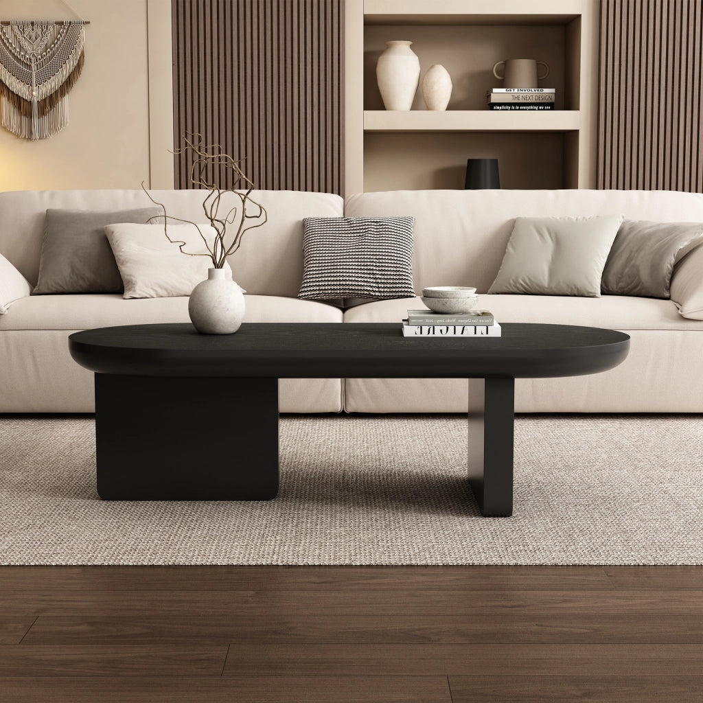 Tavolino da Caff¨¨ Ovale ¨C MINIMAL ¨C MDF Nero Moderno 119.7x49.8x35.5