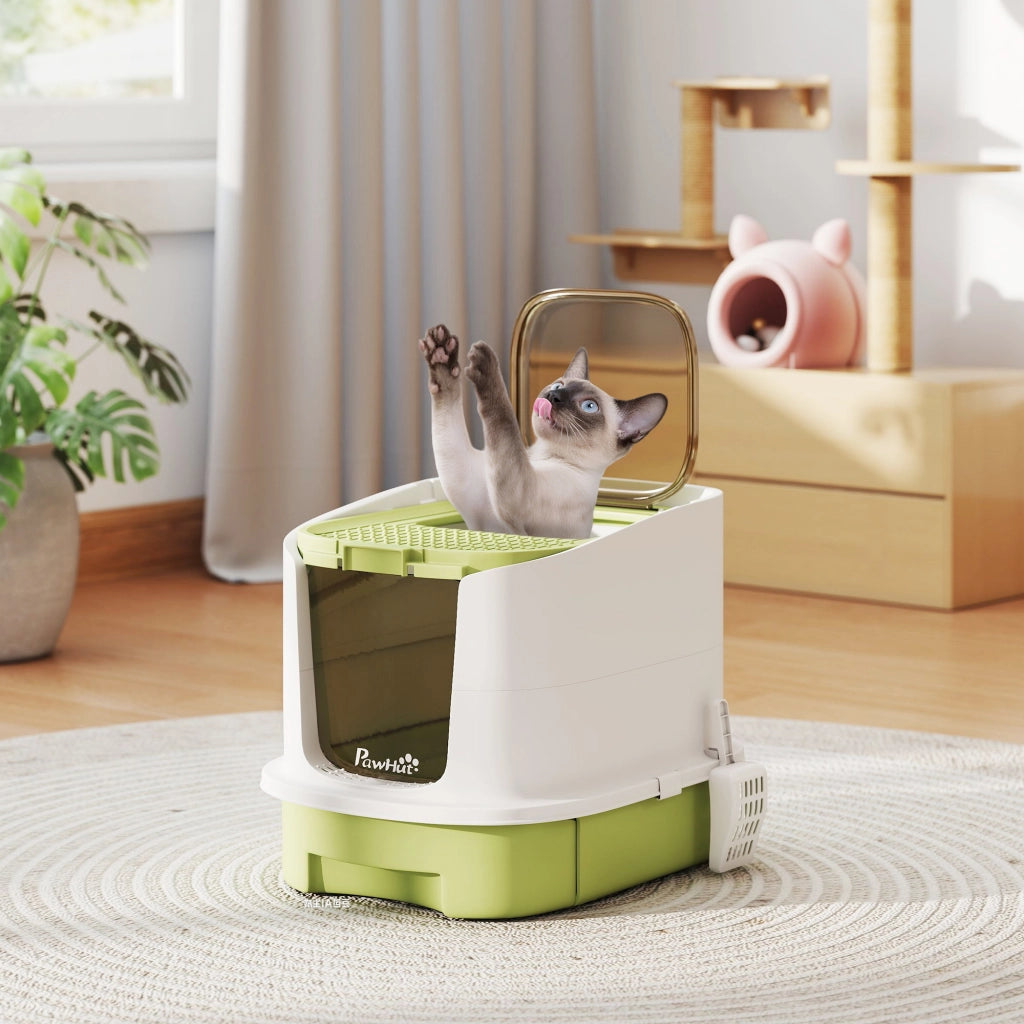 Casetta per Gatti Chiusa con 2 Porte e Vassoio Estraibile ¨C zephmum ¨C Verde 40.5x52.5x42.5 cm