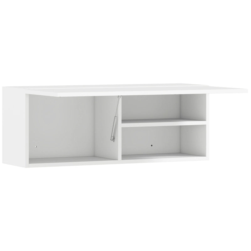 Mobiletto da bagno, pensile con anta a ribalta, molla a gas, ripiano, 80 x 25 x 30 cm, bianco