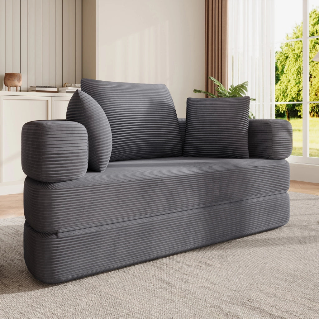 Divano letto, design senza struttura, divano a mezzaluna, con cuscini, divano modulare, tessuto in velluto a coste, grigio