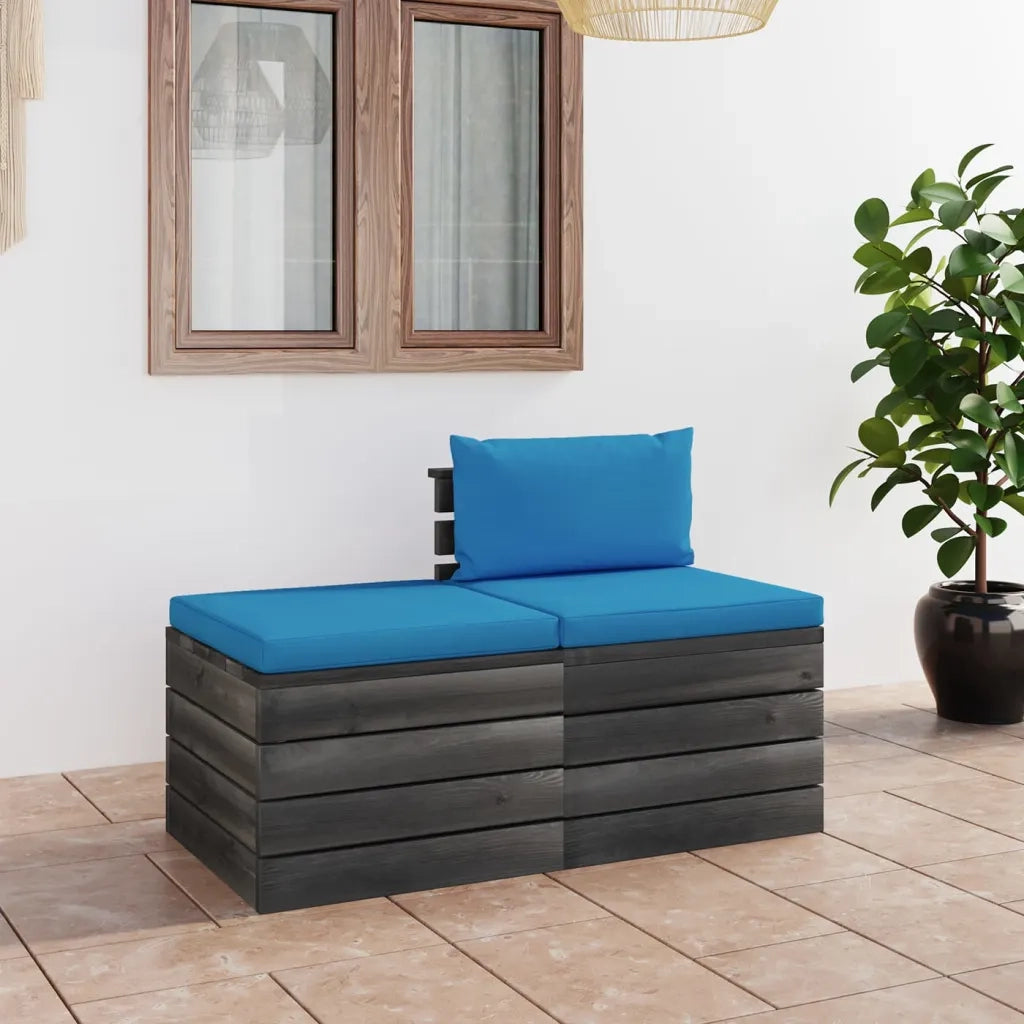 Set Divani da Giardino su Pallet 2 pz | Set Salotto da Giardino con Cuscini Massello Pino
