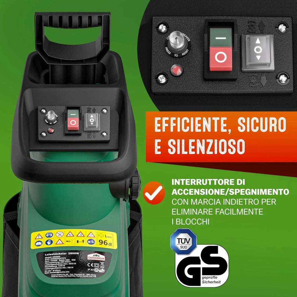 ® Trituratore Elettrico Silenzioso a Rullo 3100W Biotrituratore Sacchi di Raccolta 2x60L Tritatutto da Giardino
