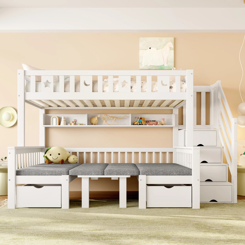 Letto a soppalco multifunzionale 90x200 cm con scrivania pieghevole e scala contenitore