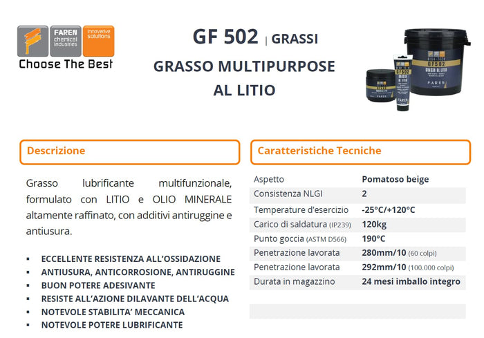 Grasso al litio faren GF 502-125ml resiste all'acqua-lubrificante x automezzi