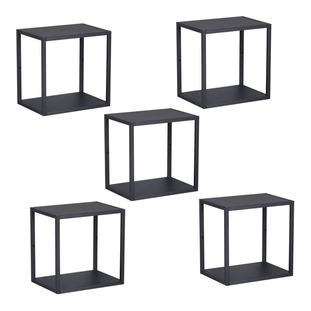 Set Nostened di 5 Mensole da Muro 28 x 28 x 20 cm con Pannello Posteriore e Laterale in Acciaio - Nero [en.casa]