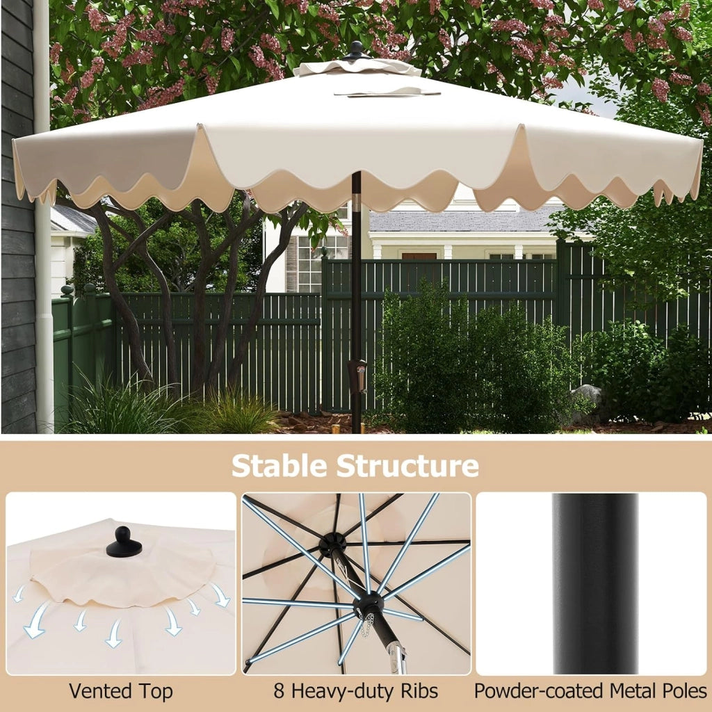 Ombrellone da Balcone 270 cm Protezione UPF 50+, con Manovella e 8 Stecche, Parasole da Giardino Inclinabile con Bordi Increspati, per Spiaggia, Terrazzo, Piscina