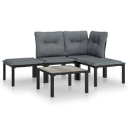 Set Salotto da Giardino 5 pz | Set di Mobili da Esterno Nero e Grigio in Polyrattan
