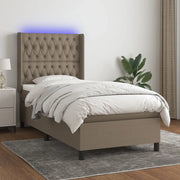 Letto a Molle con Materasso e LED Tortora 90x190 cm in Tessuto