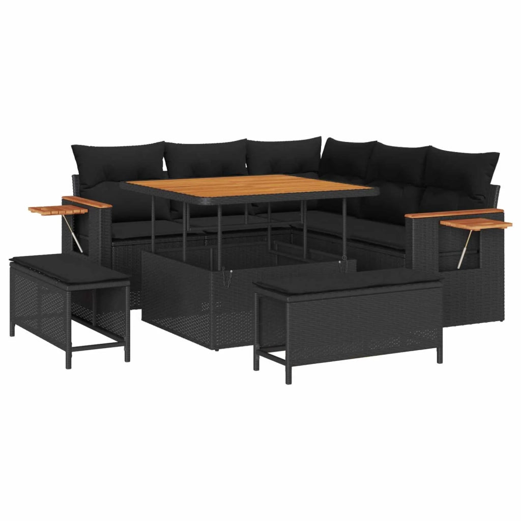 Set Divano da Giardino con cuscino 9 pcs Nero polyrattan 3365114