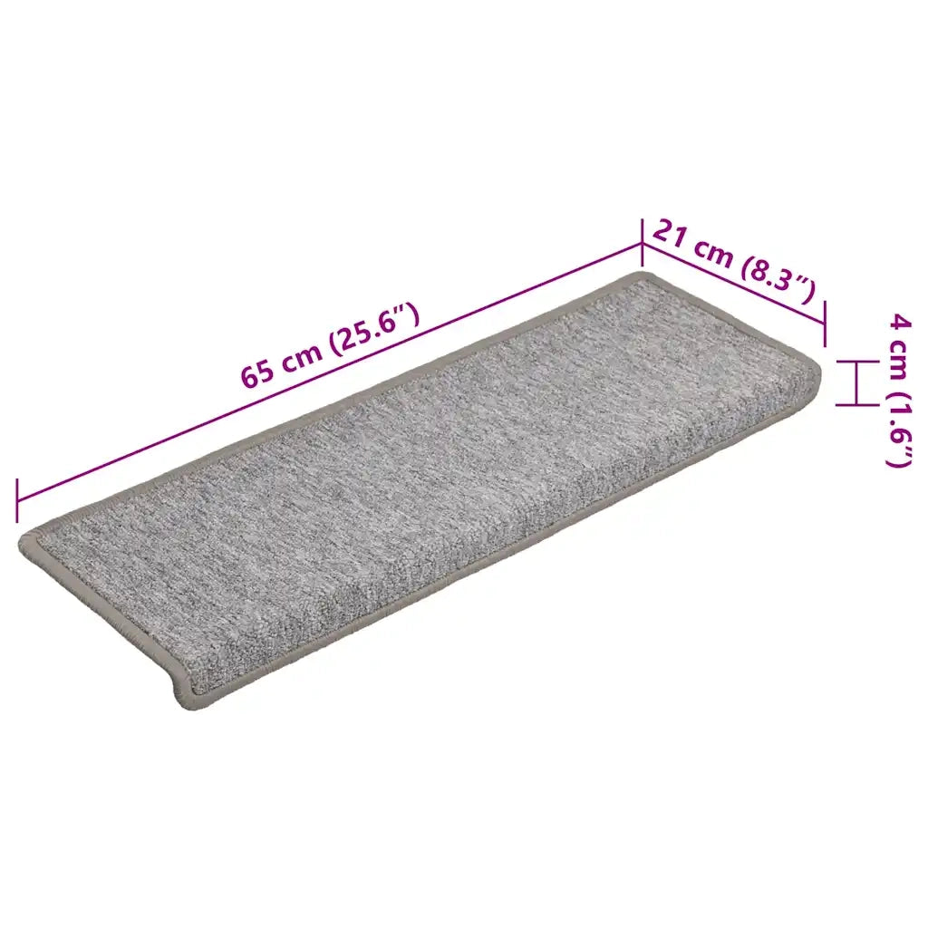 Tappetini per scale 15 pz 65x21x4 cm Grigio chiaro Bordo rettangolare 134570