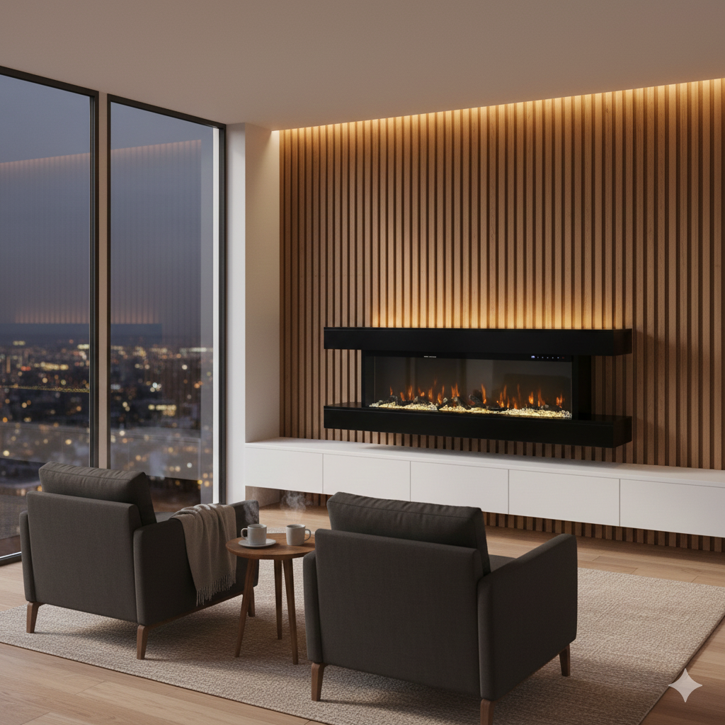 Camino Elettrico da Parete o Incasso Alaro Ultra+ 152x18x52 cm Effetto Fiamma Telecomando in MDF Nero