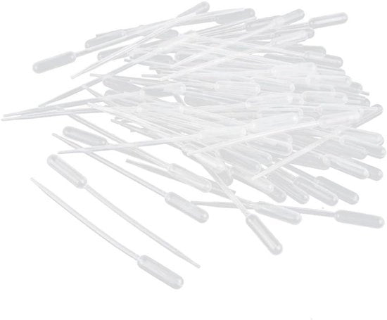 Pipette di plastica per liquidi - 100 pezzi - 0,5 ml - Lunghezza 113 mm - Pipette trasfer per uso oftalmico - Materiali per make-up e laboratorio - Oli essenziali - Acquerelli alcolici.