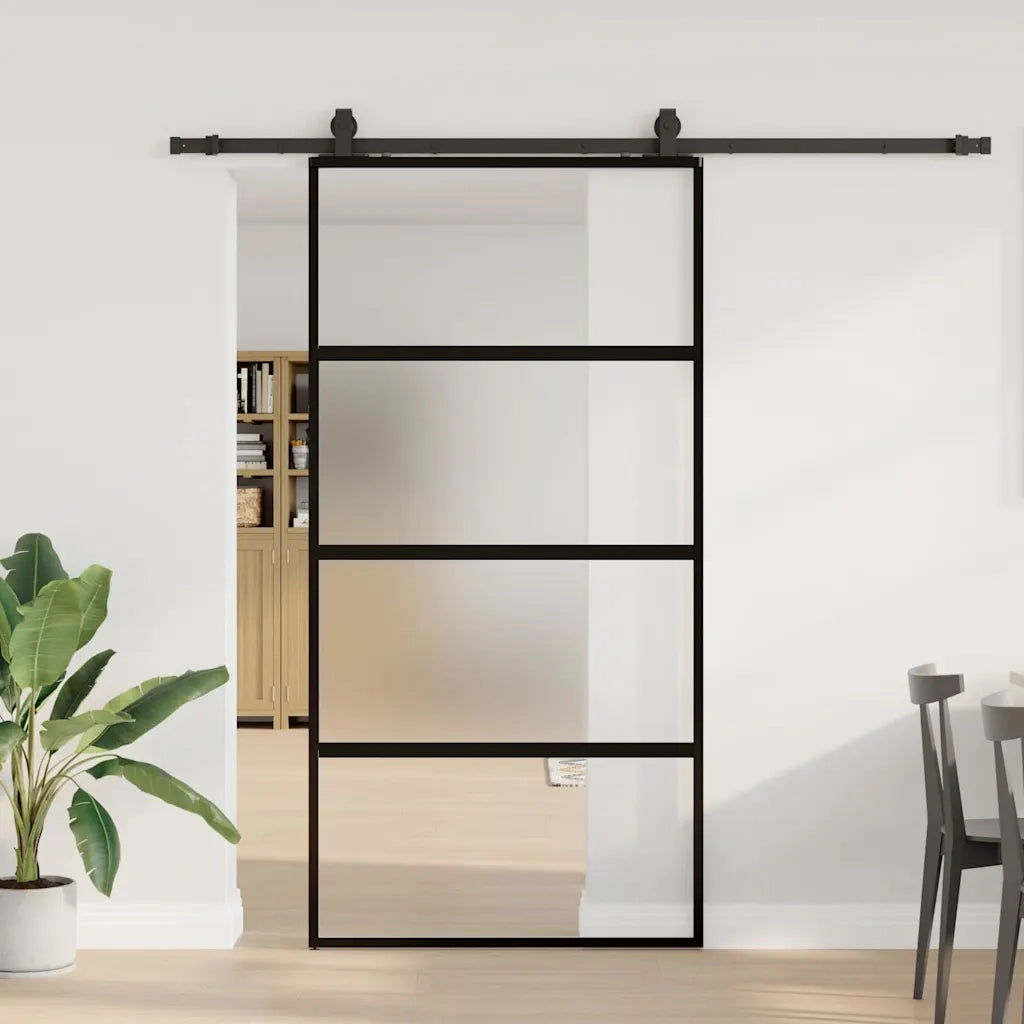 Porta Scorrevole Ferramenta Nera 102,5x205 cm Vetro Temperato
