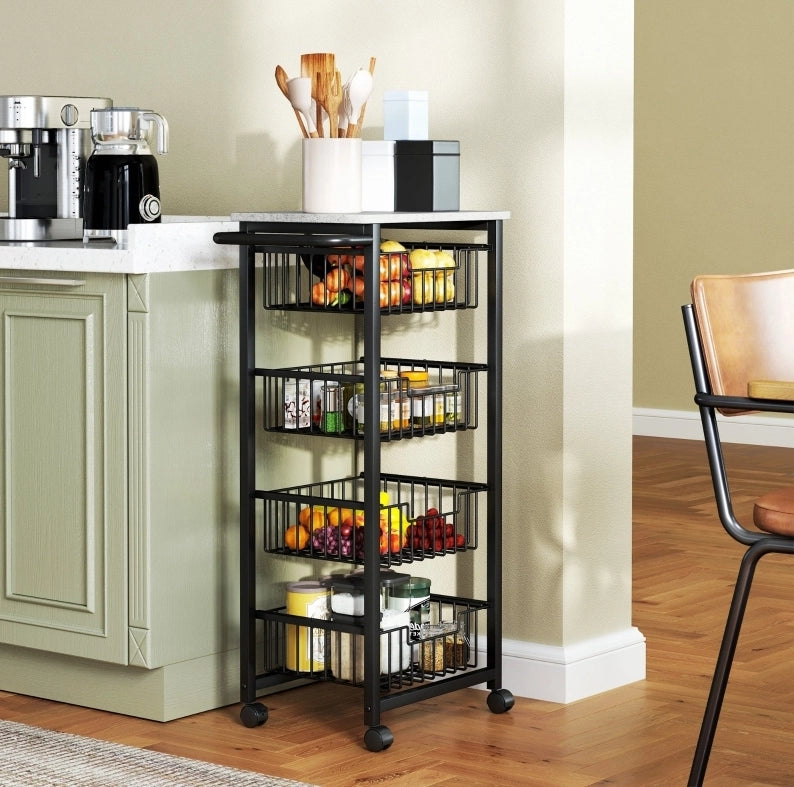 Carrello da cucina con 4 cestelli, grigio chiaro