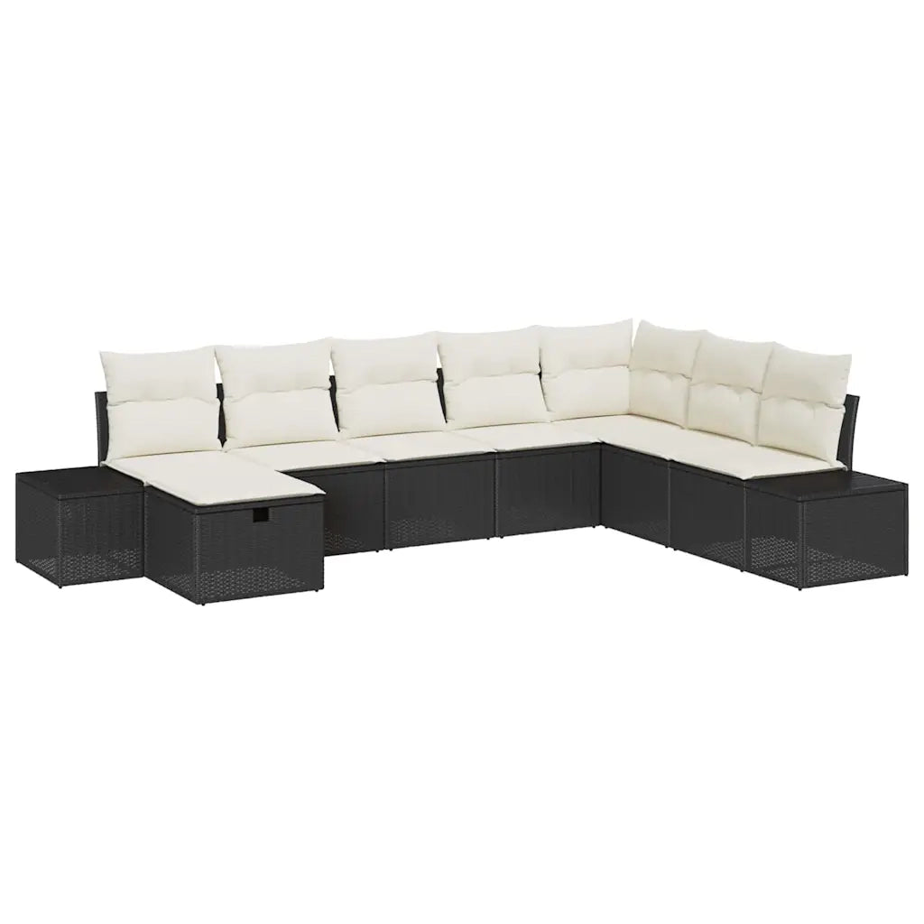 Set Divano da Giardino con cuscino 8 pcs Nero Poly Rattan