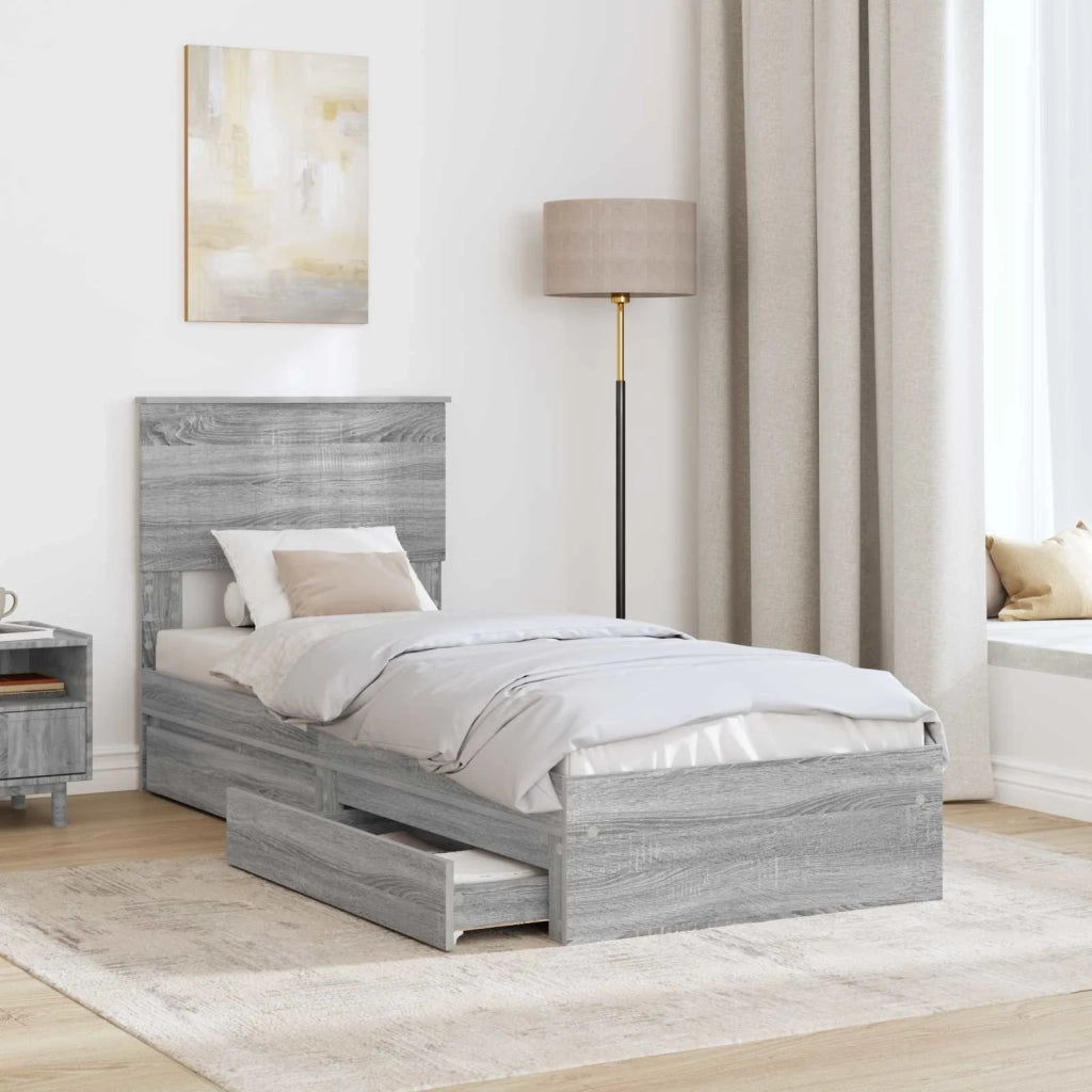 Letto con Contenitore con testiera Grigio Sonoma 75 x 190 cm