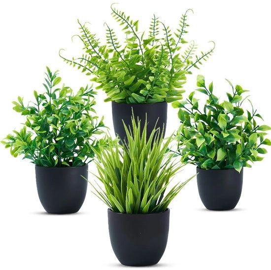 Piantine artificiali mini - Piantine di nep in contenitori - Piantine artificiali per interni - Decorazione per tavolo/bureau - Altezza 19 cm - Larghezza 13 cm - Piantine di nep