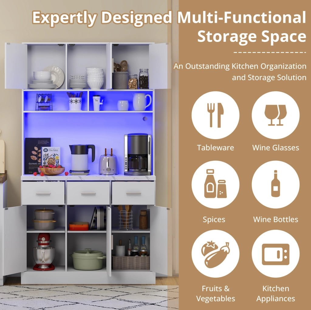 Mobile cucina ULEVR 100x40x180 cm con 6 ante, 3 cassetti, LED multicolore con app e prese USB