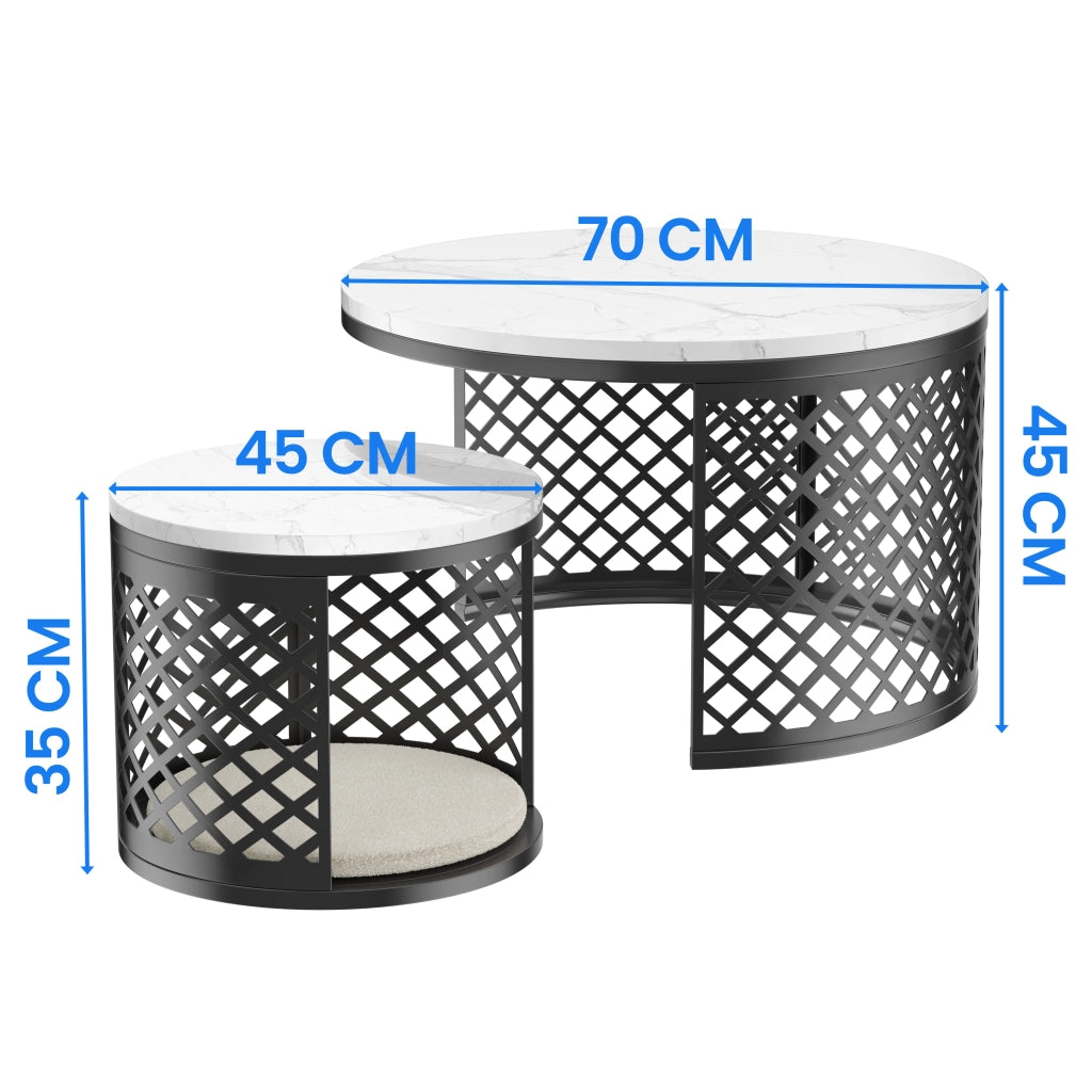 TAVOLINI DA CAFFÈ Set 2 Pezzi Rotondi 70x70x45 cm Bianco in MDF e Metallo