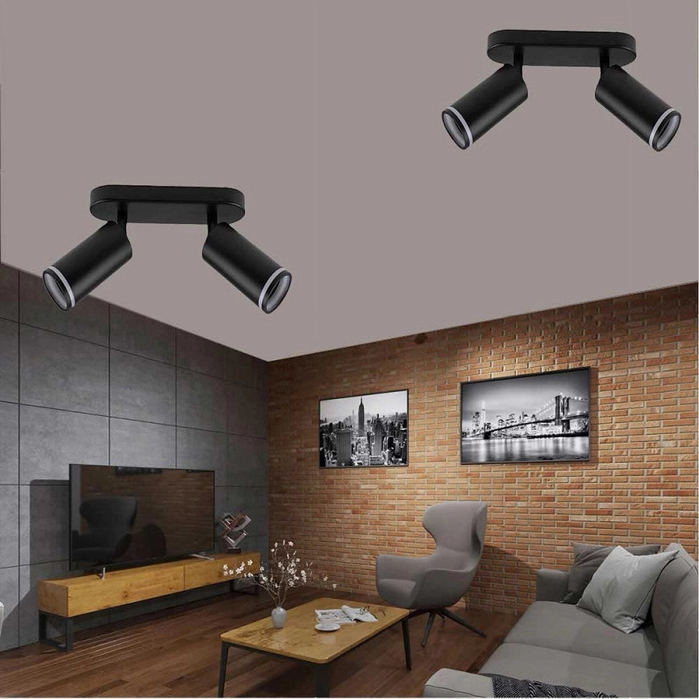 Trade Shop - Applique Plafoniera Orientabile Da Soffitto Parete 2 Diffusori Lampada Gu10 Ts-2 - Nero
