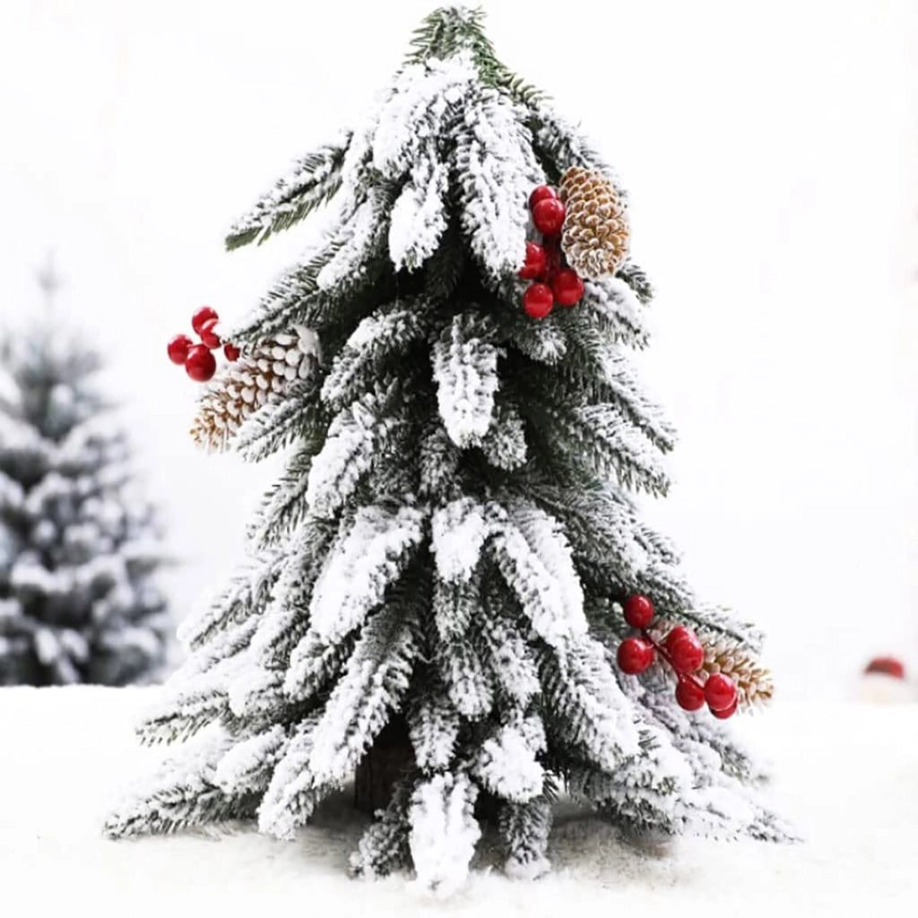 ALBERO DI NATALE PINO VERDE ARTIFICIALE INNEVATO PICCOLO 40 CM CON NEVE BACCHE