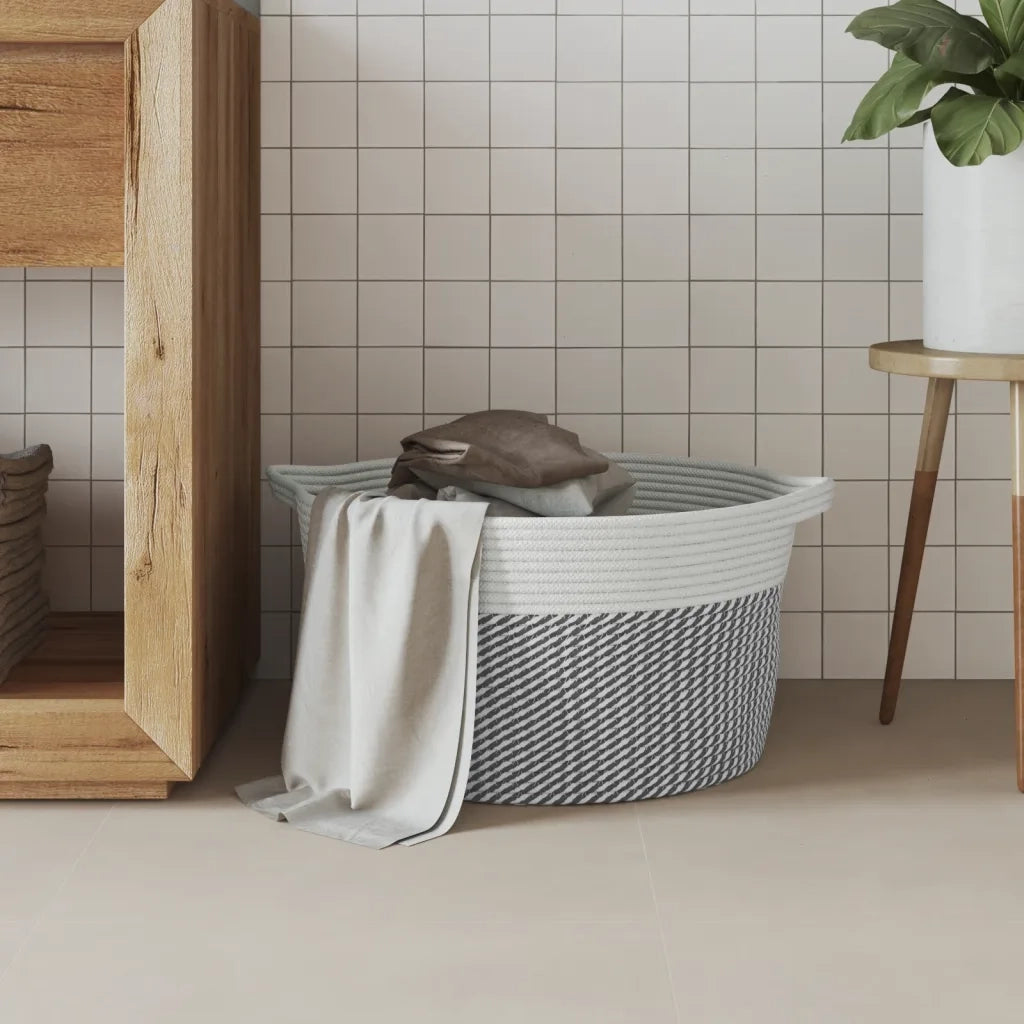 Cestino Portaoggetti Grigio e Bianco ?40x25 cm in Cotone CFW8109762