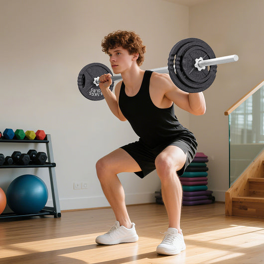 Pesi per Palestra 2 in 1 da 42 kg con 14 Dischi Bilanciere e Manubri in Acciaio Nero