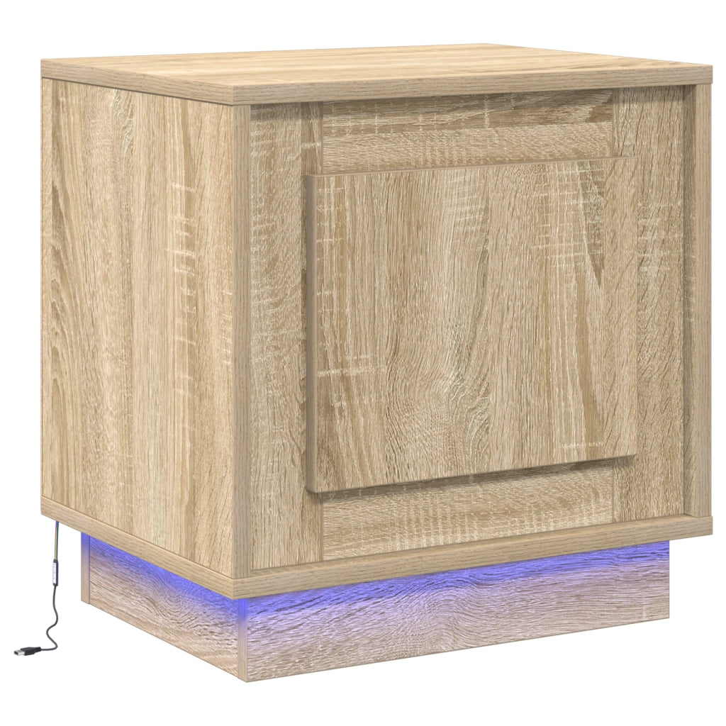 Comodino con luci LED Rovere Sonoma 44x34,5x45 cm