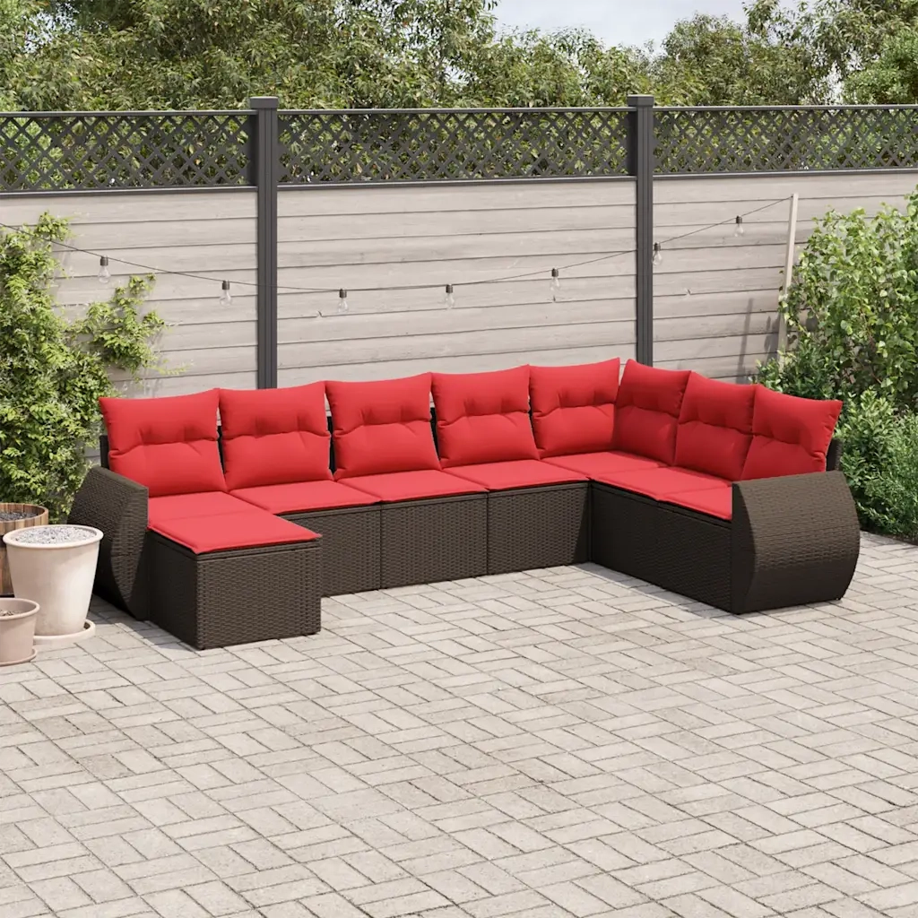Set Divani da Giardino 8 pz con Cuscini Marrone in Polyrattan 3221763
