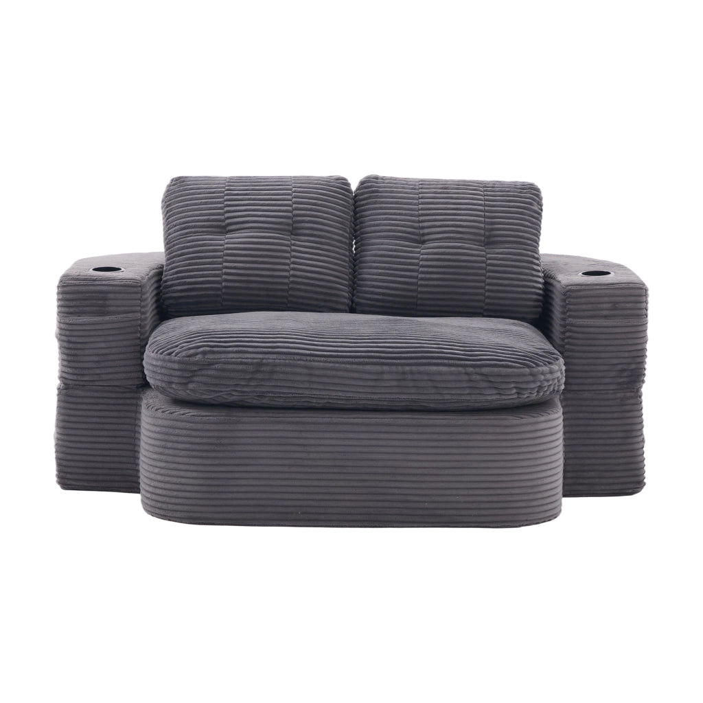 Poltrona letto 2 in 1 con funzione relax e portabicchieri in tessuto a coste grigio scuro