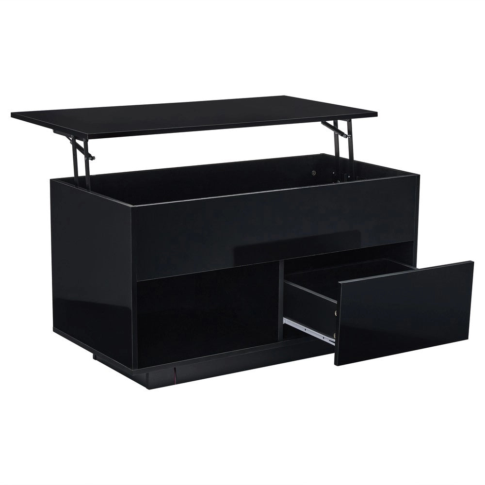 Tavolino da Caff¨¨ con LED e Piano Sollevabile ¨C Xylo ¨C Nero, Legno, 100x50x55 cm