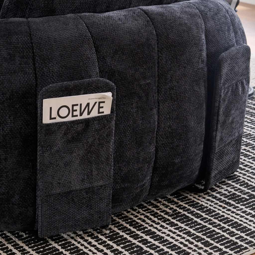 Méridienne in chenille con seduta profonda cuscini morbidi e comfort lounge senza montaggio per interni nero