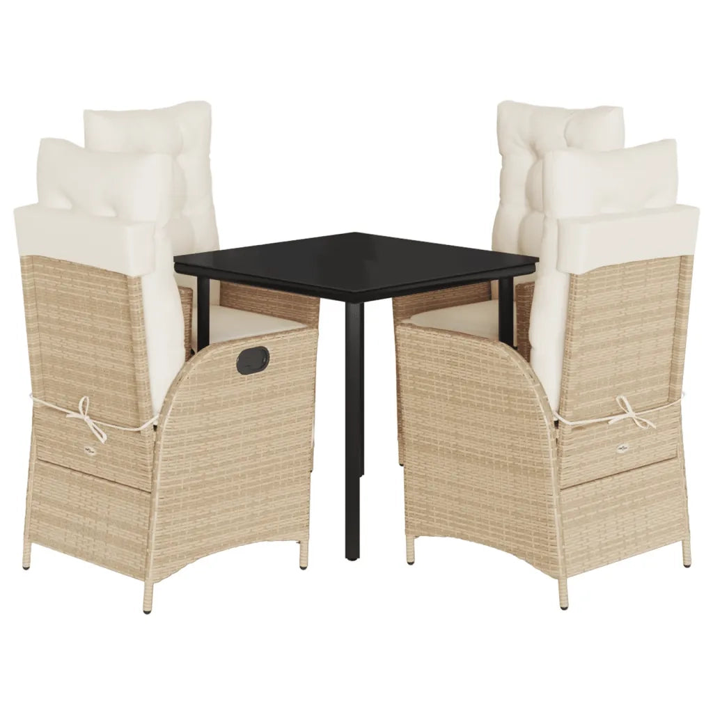 Set da Pranzo da Giardino 5 pz con Cuscini Beige in Polyrattan
