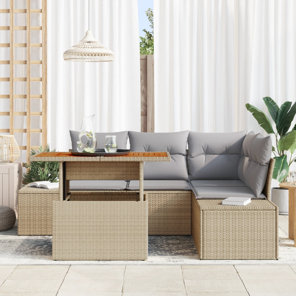 Set di Divani da Giardino 5 Pezzi con Cuscini Beige Rattan Polietilene