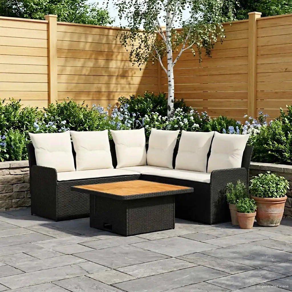 Set di Mobili con cuscino 4 pcs Nero e Crema Rattan in PE