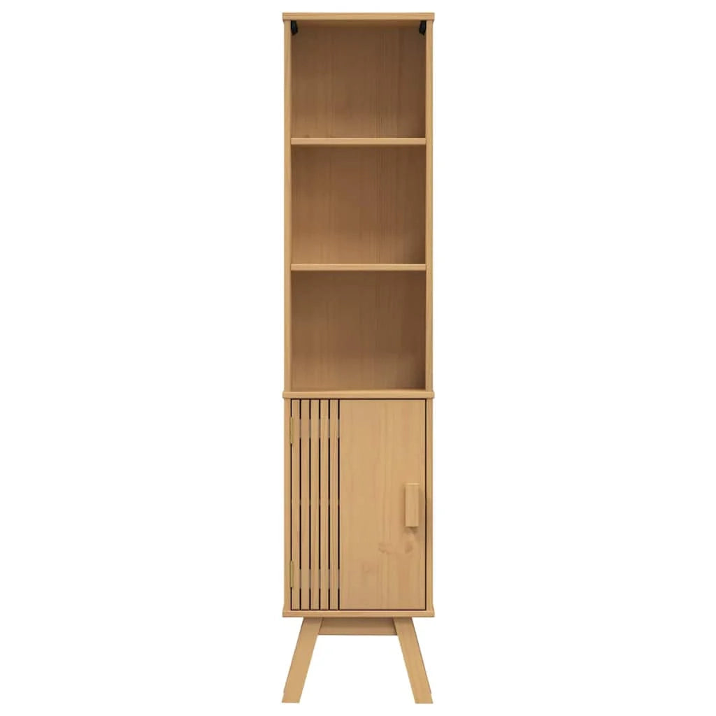 Mobiletto da bagno moderno con vano portaoggetti verticale 35 x 30 x 159 cm in legno massello di pino marrone 02_0058496
