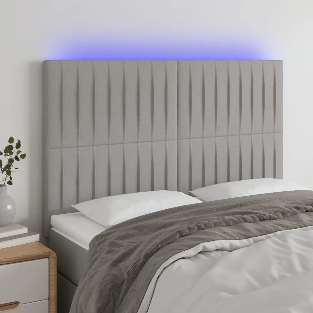 Testiera a LED-Testata con LED Grigio Chiaro 144x5x118/128 cm in Tessuto 859237