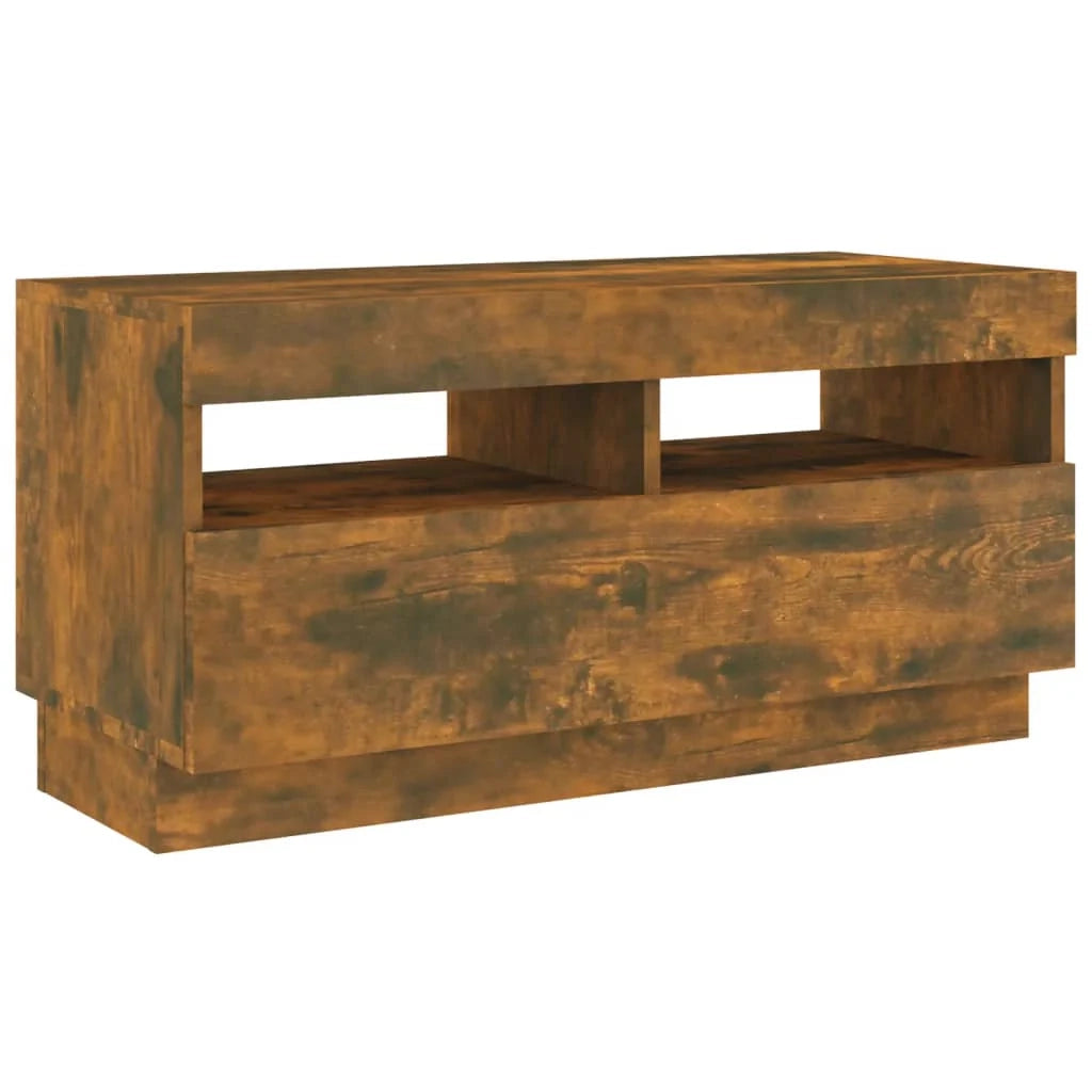 Set di mobili da 2 pezzi comprensivo di armadio credenza mobile porta TV soggiorno/camera da letto con luci a LED finitura rovere affumicato marrone 02_0025336