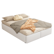 Letto imbottito 140x200 cm con contenitore idraulico e 2 cassetti; lino e MDF bianco