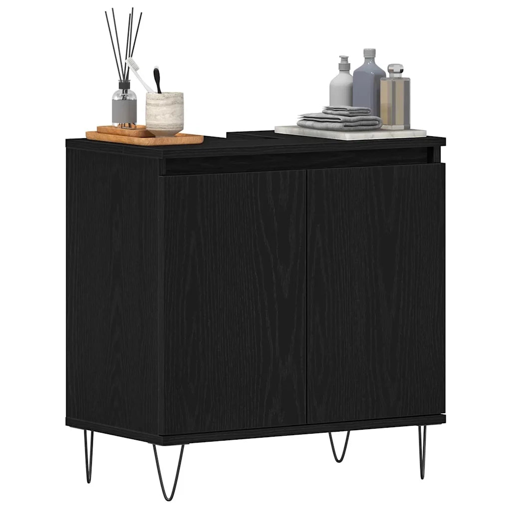 Mobile Lavabo | Armadio per Lavabo da Bagno Rovere Nero 58 x 33 x 60 cm